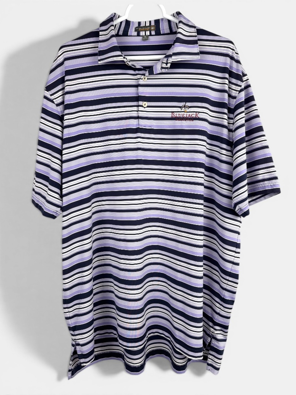Peter Millar Golf Polo Summer Comfort Size XL Purple Stripe BlueJack National